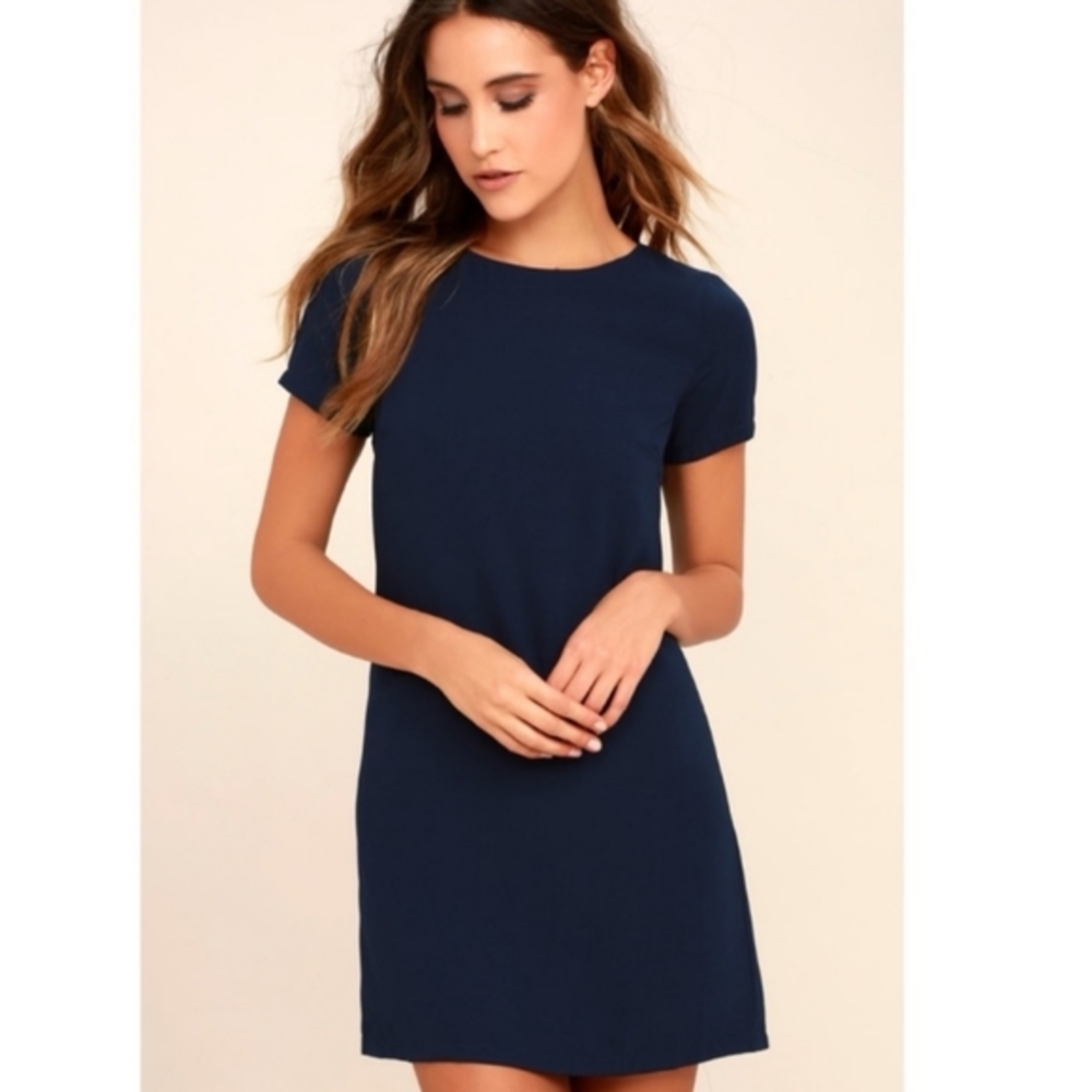 Lulu's Shift and Shout Shift Dress Navy Blue M